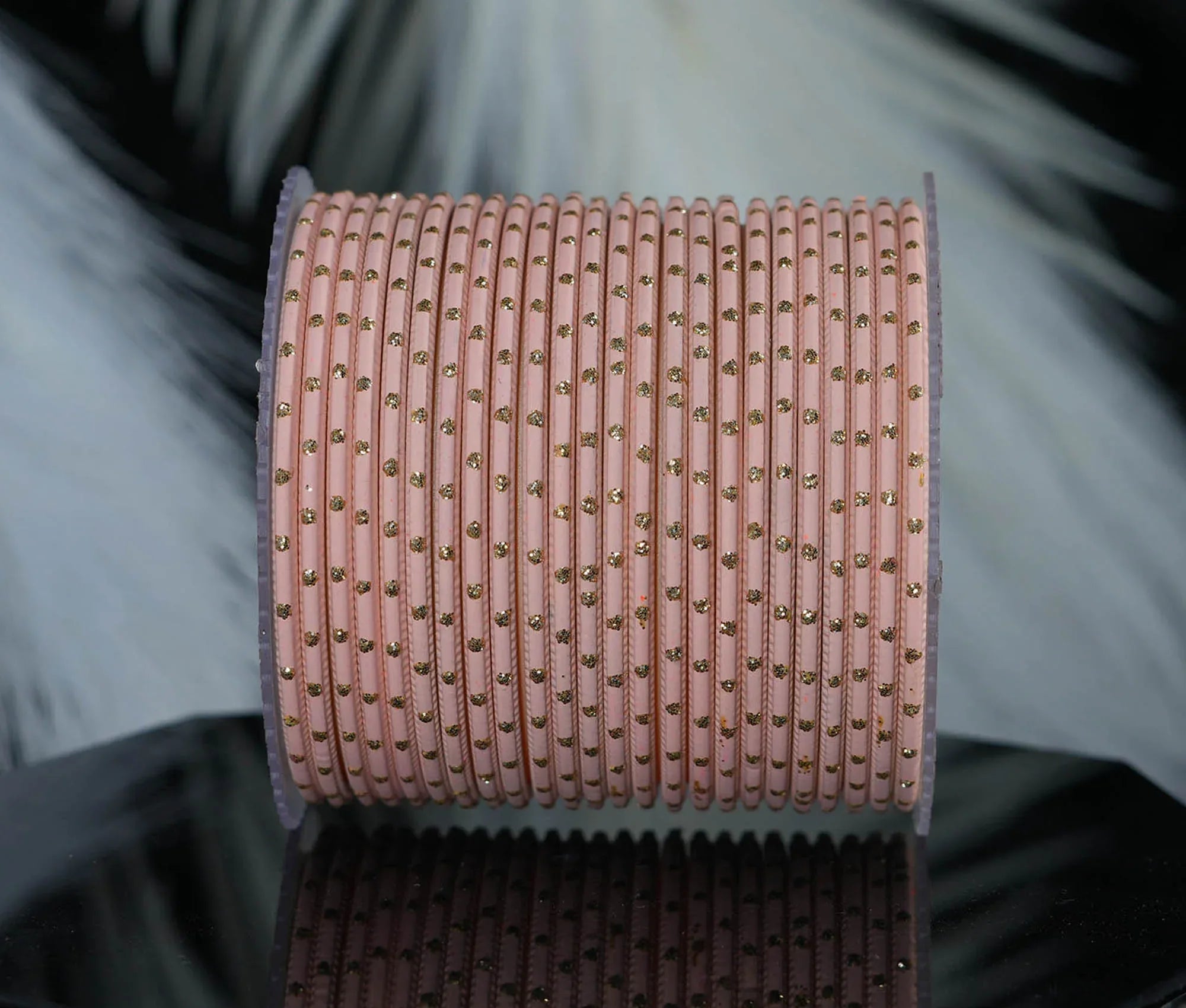 Light Peach Dot Design Matte Finish Metal Bangle for Women & Girls (Pack of 24) - The Golden Cascade